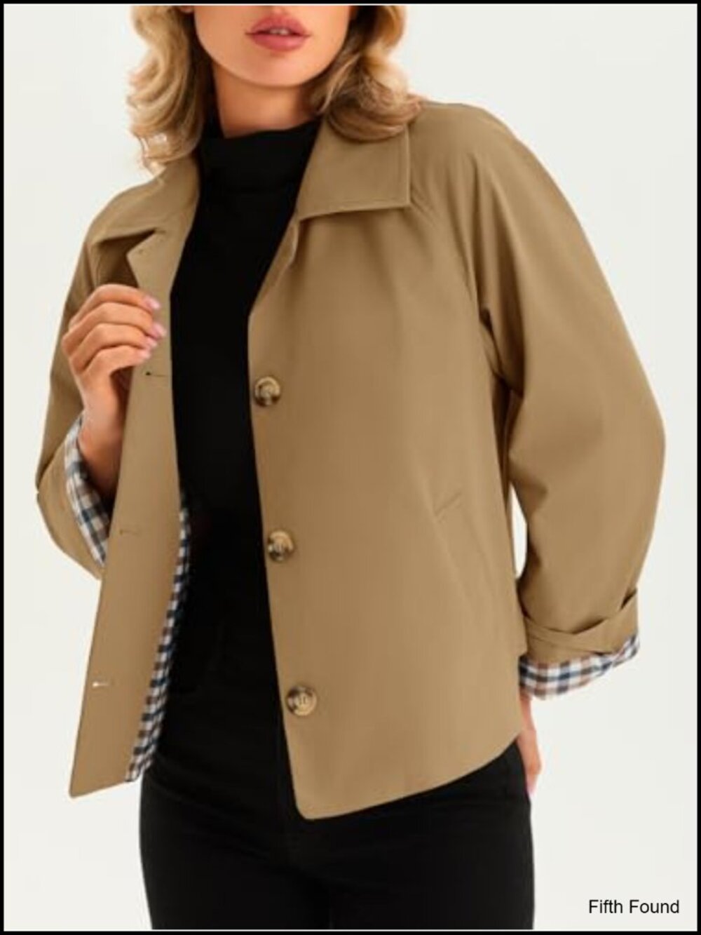 Cropped Trench Coat Lightweight Single Breasted Jacket Women Fall Spring - Picture 4 of 6